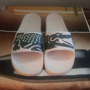 Mens Lacoste Croco Slide Sandals - White/Dark Green, Size 12